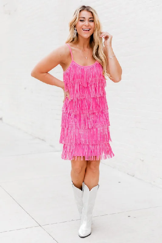 Always Have Fun Fuchsia Studded Fringe Mini Tank Dress FINAL SALE