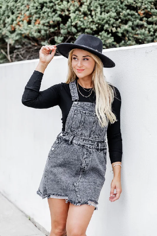 Back To That Night Black Acid Wash Overall Dress FINAL SALE