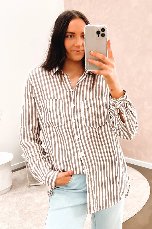 Journi Linen Shirt Brown Stripe