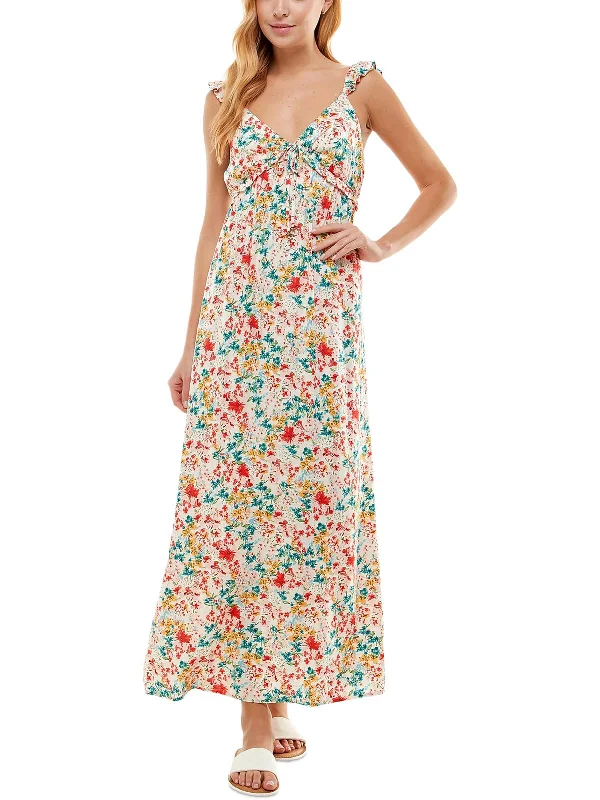 Juniors Womens Floral Print Long Maxi Dress