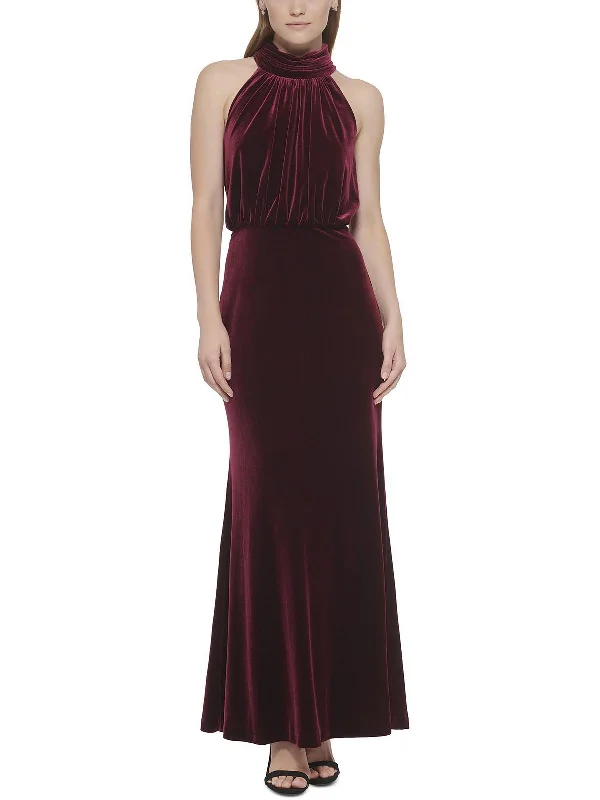 Petites Womens Velvet Long Evening Dress