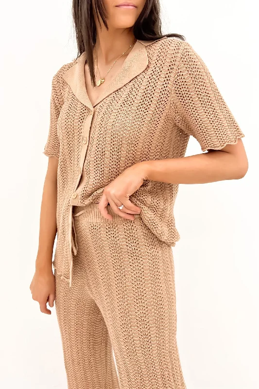 Reagan Crochet Shirt Taupe