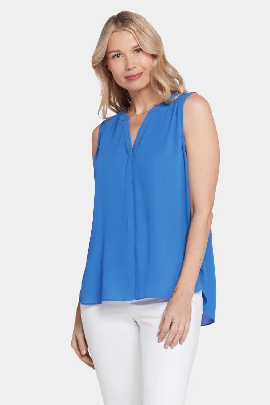 Sleeveless Pintuck Blouse  - Greek Sea