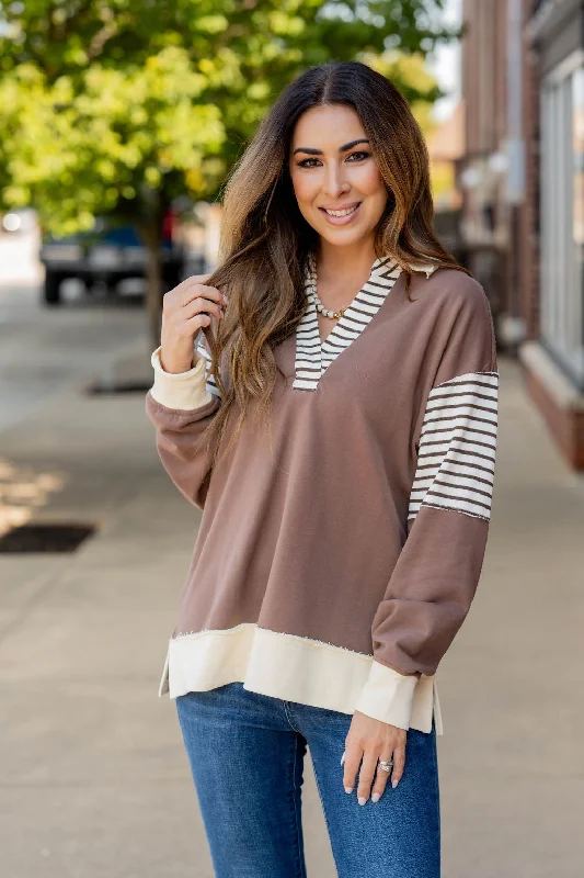 Stripe Accented Raw Stitched Tee