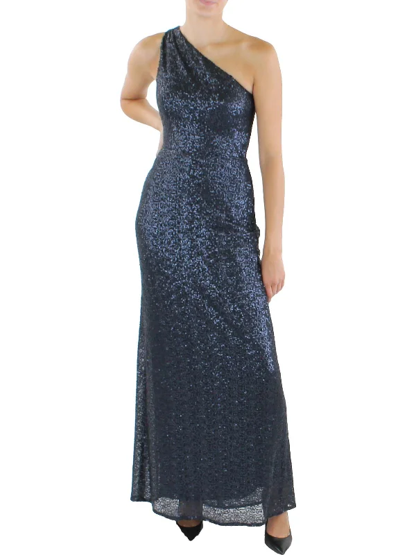 Womens Sequined One Shoulder Evening Dress