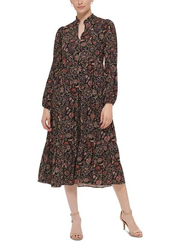 Womens Woven Floral Midi Dress