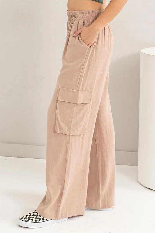 Wide Leg Linen Cargo Pants