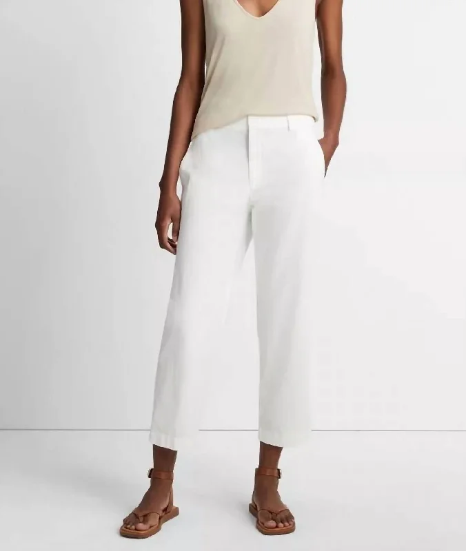 Low Rise Washed Cotton Crop Pant In Off White