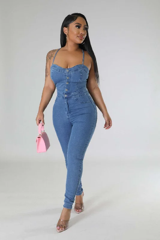 FZ Women's Slim Fitting Backless Denim Jumpsuit