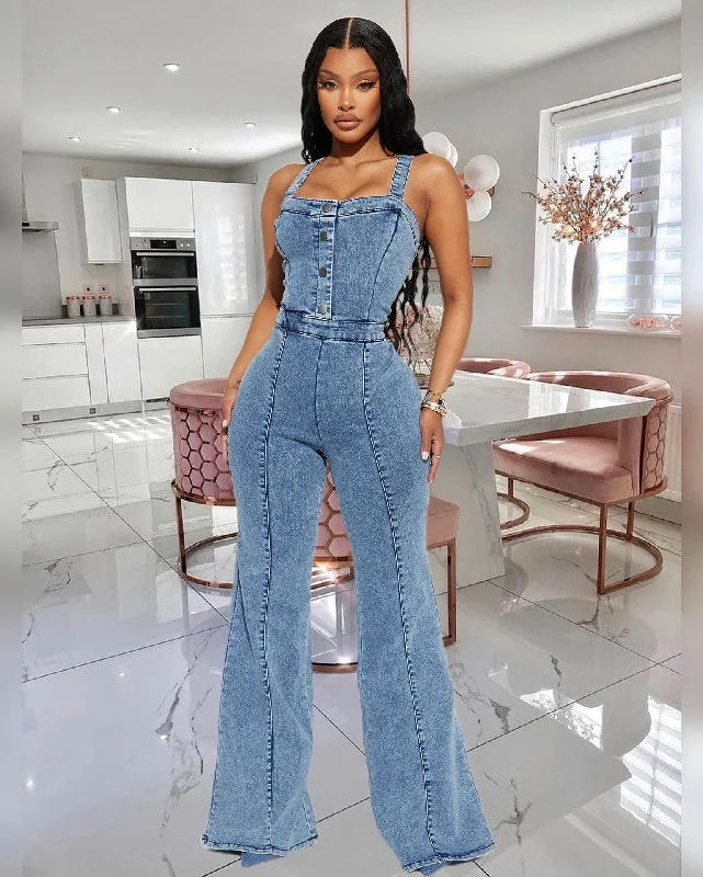 FZ Women's Slim Fit Suspender Denim Jumpsuit