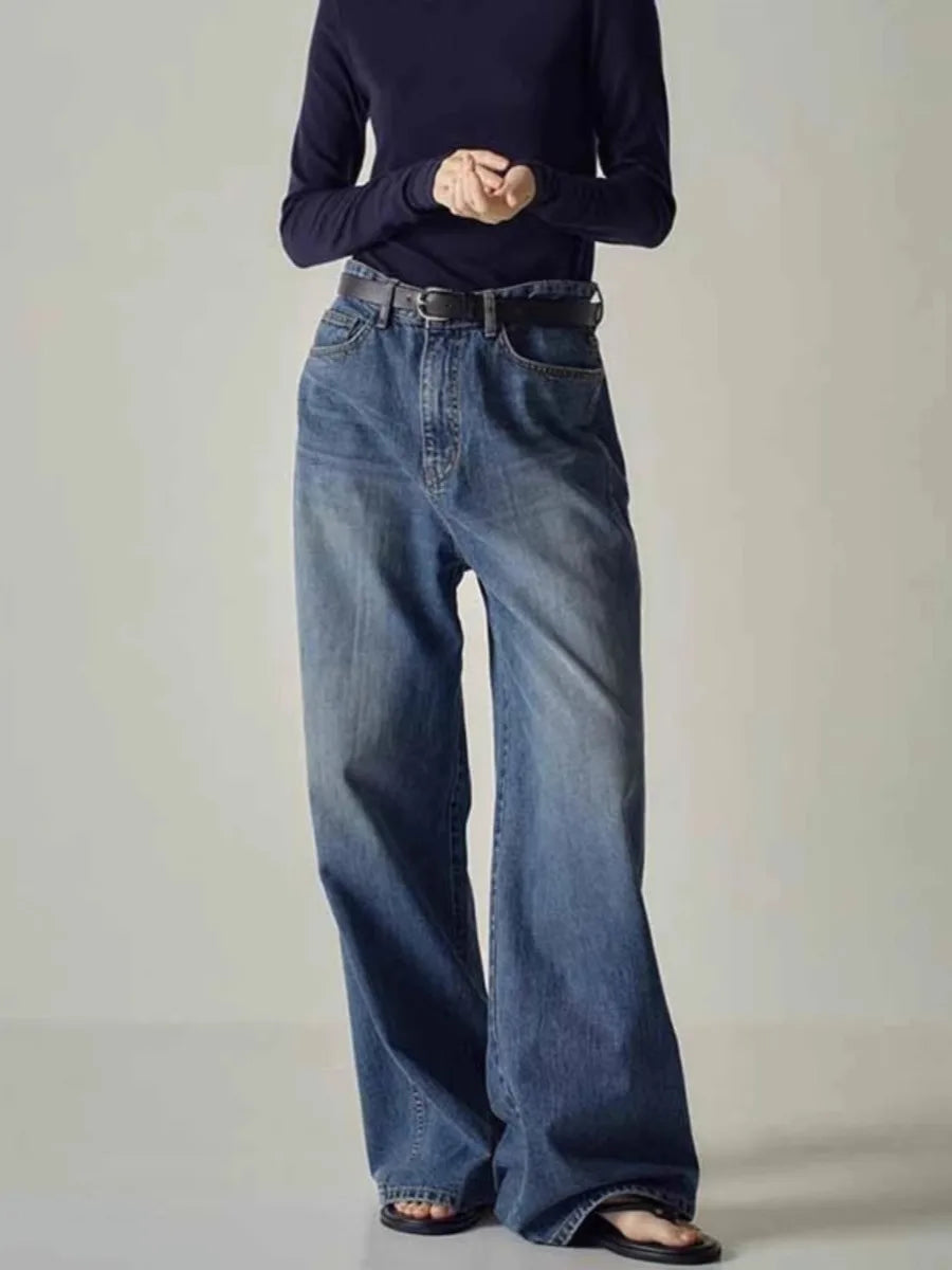 FZ Women's High-waisted Wide-leg  Y2k Denim Pants