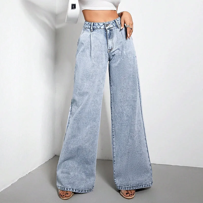 FZ Women's Wide Leg Slimming Draping Loose Mop Denim Pants